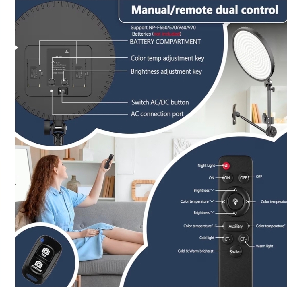 13" XL Ring Light 55W 72" Tripod Stand Full-Screen Selfie Ring Light  Remote NIB - Picture 5 of 11